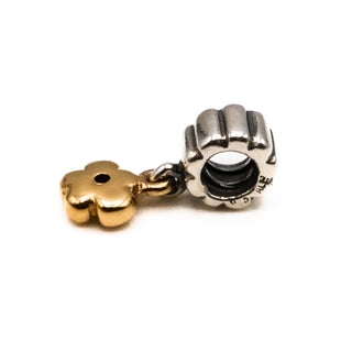PANDORA Rare Retired 14K Yellow Gold Flower Dangle With Pink Sapphire And Sterling Silver Bale