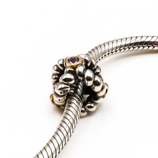 PANDORA Rare Retired Binding Beauty Sterling Silver Charm With 14K Gold And Pink Sapphire