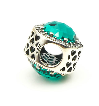 PANDORA Rare Radiant Hearts Charm Sterling Silver Charm With Sea Green Crystal