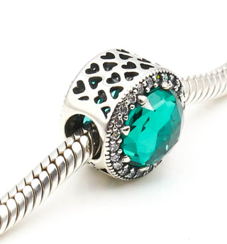 PANDORA Rare Radiant Hearts Charm Sterling Silver Charm With Sea Green Crystal