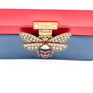 Gucci Sylvie Queen Margaret Tri-Color Leather Shoulder Bag With Bee Ornament & Strap