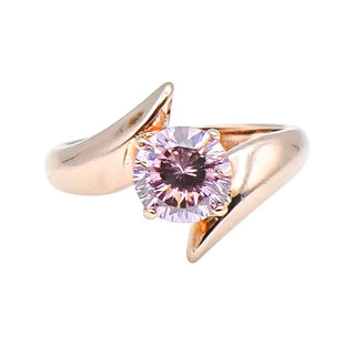 Pink Rose Gold Plated Sterling Silver Cubic Zirconia Solitaire Ring Size 4