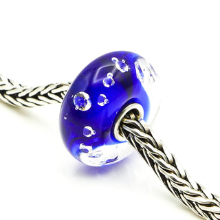 TROLLBEADS Rare The Diamond Bead Blue Glass Sterling Silver Core Charm