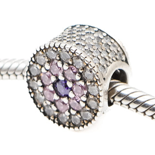Pandora Dazzling Floral Charm Sterling Silver Purple Pink Clear Zirconia 791820PCZMX Retired