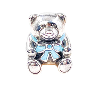 Pandora It's a Boy Sterling Silver Teddy Bear Charm With Blue Ribbon
