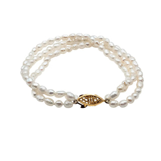 Cultured White Mini Baroque Freshwater Pearl Triple Strand Bracelet 7.5 Inches