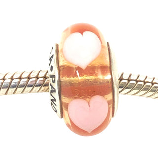 PANDORA Rose with Pink Hearts 925 ALE Sterling Silver Murano Glass Charm Bead