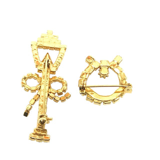 Vintage Candle And Wreath Brooches Pins With Prong Set Rhinestones