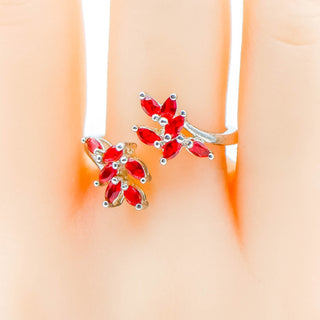 Sterling Silver Red CZ Adjustable  Ring Size 9