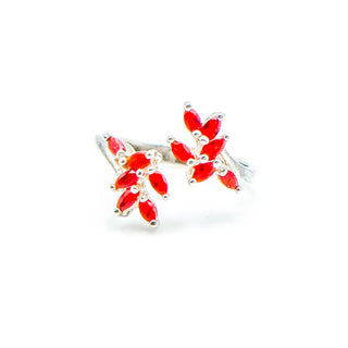 Sterling Silver Red CZ Adjustable  Ring Size 9