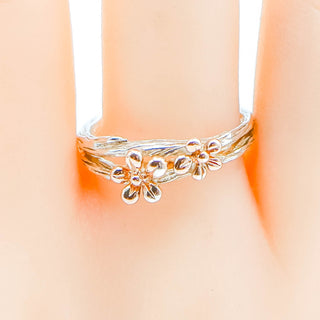 Vintage Two tone Sterling Silver Ring With Rose Gold Flowers Size 10