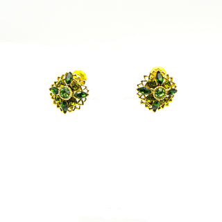 Vintage Green Rhinestone Demi-Parure Brooch and Clip-On Earrings