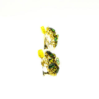 Vintage Green Rhinestone Demi-Parure Brooch and Clip-On Earrings