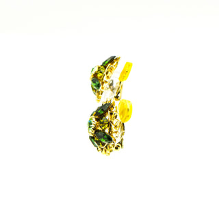 Vintage Green Rhinestone Demi-Parure Brooch and Clip-On Earrings
