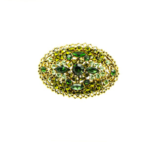 Vintage Green Rhinestone Demi-Parure Brooch and Clip-On Earrings