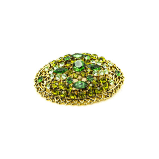 Vintage Green Rhinestone Demi-Parure Brooch and Clip-On Earrings