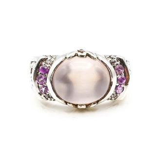 Vintage Rose Quartz And Pink Topaz Sterling Silver Ring Size 7