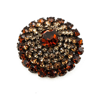 Vintage Domed Brown Rhinestone Copper Brooch