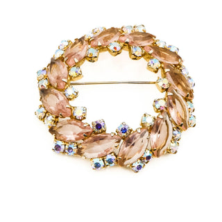 Vintage Aurora Borealis Pink Rhinestone Brooch Pin