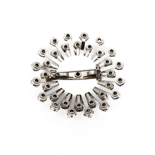 Vintage Round Silver Tone Clear Rhinestone Sunburst Brooch Pin