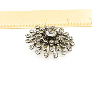 Vintage Round Silver Tone Clear Rhinestone Sunburst Brooch Pin
