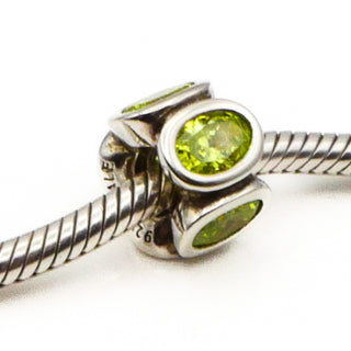 PANDORA Light Green Oval Lights Sterling Silver Charm With Cubic Zirconia
