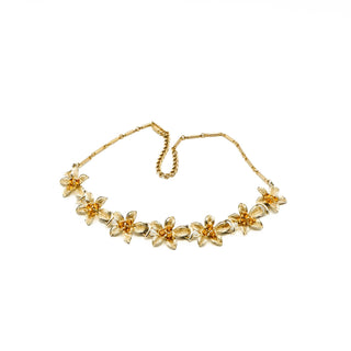 Vintage Gold Plated Flower Necklace With Citrine Colored Rhinestones 15-18 Inch