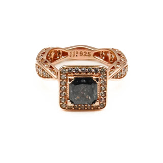Rose Gold Vermeil Druzy Quartz Engagement Princess Halo Ring Size 5.5