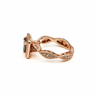 Rose Gold Vermeil Druzy Quartz Engagement Princess Halo Ring Size 5.5