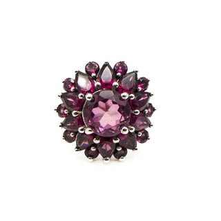 Vintage Amethyst Flower Statement Ring in Sterling Silver Size 8