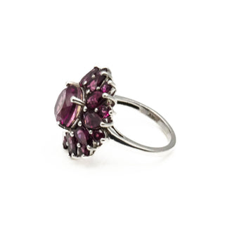 Vintage Amethyst Flower Statement Ring in Sterling Silver Size 8