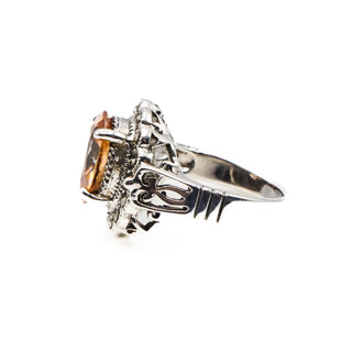 Vintage Citrine Colored CZ Marcasite Cocktail Ring Size 7