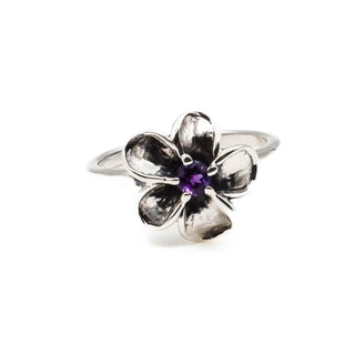 Vintage KABANA Sterling Silver Plumeria Flower Ring Size 5 With Amethyst