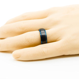 Tungsten Carbide Men's Black Wedding Band Ring Size 11 With Blue Edges