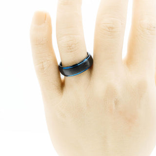 Tungsten Carbide Men's Black Wedding Band Ring Size 11 With Blue Edges