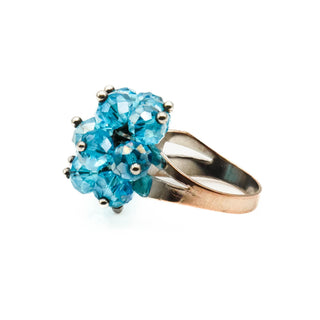 Vintage Aqua Blue Crystal Cluster Ring Size 7.5 adj