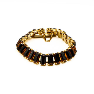 Vintage Gold Plated Dark Brown Rhinestone Bracelet Size 6.5 Inches