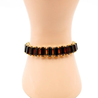 Vintage Gold Plated Dark Brown Rhinestone Bracelet Size 6.5 Inches