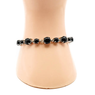 Black Stone Toggle Clasp Bracelet in Sterling Silver Size 6.5 to 8 Inches