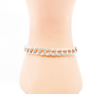 Italian Double Link Charm Bracelet in Sterling Silver Size 7 Inches