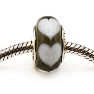 PANDORA Clear With White Hearts Murano Glass Sterling Silver Charm