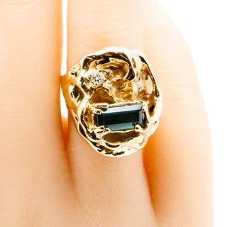 Vintage 14K Yellow Gold Ametrine & Diamond Avant-Garde Statement Ring Size 5.5