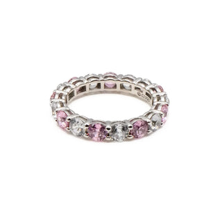 Sterling Silver Pink And Clear CZ Eternity Band Ring Size 10 1/2