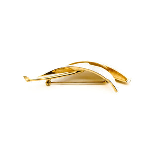 Vintage Crown TRIFARI Gold Plated White Enamel Sailboat Brooch Pin