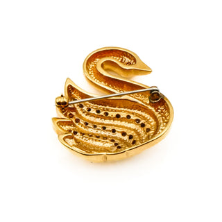 Vintage 1960's Krementz Gold Plated Swan Rhinestone Brooch Pin