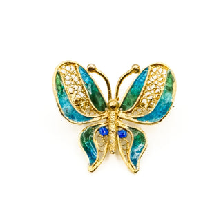 Vintage 800 Silver Gold Plated Filigree Blue Butterfly Brooch Pin