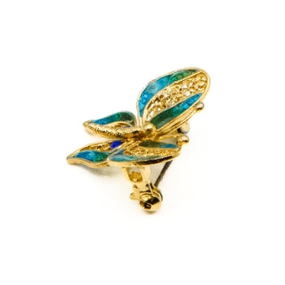 Vintage 800 Silver Gold Plated Filigree Blue Butterfly Brooch Pin
