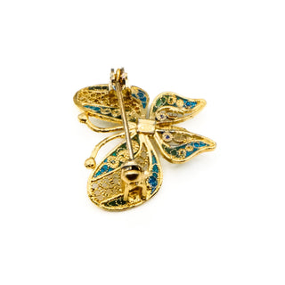 Vintage 800 Silver Gold Plated Filigree Blue Butterfly Brooch Pin