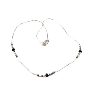 Vintage Sterling Silver Necklace With Black And Sterling Silver Beads