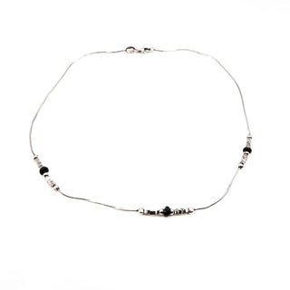 Vintage Sterling Silver Necklace With Black And Sterling Silver Beads